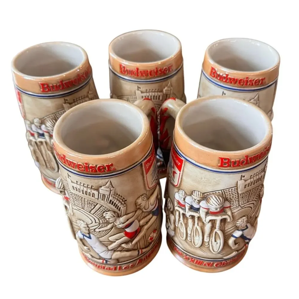 Lot of 5 Budweiser 1984 Games of XXIIIrd Olympiad LosAngeles Steins Ceramarte